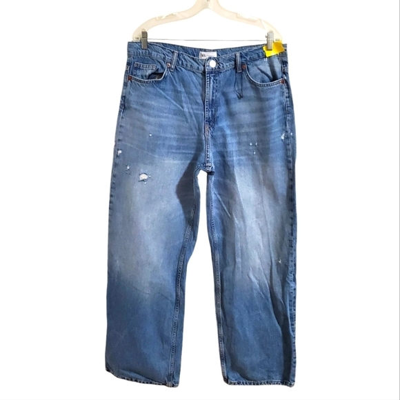 Zara Womens High Rise Wide Leg Distressed Jeans Blue Light Wash Size 12 - Picture 1 of 4